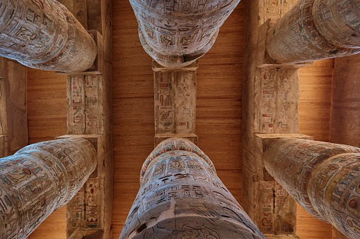 Luxor, Egypt - December 26 2023: Hypostyle Hall with huge columns in Karnak temple