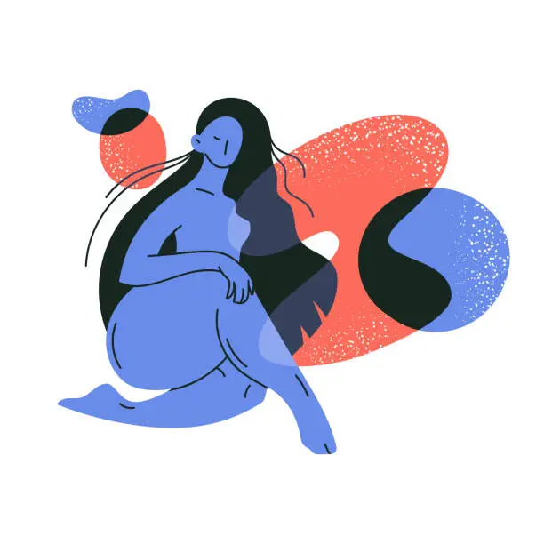 Vector illustration of Beautiful plus size girl. Doodle abstract contemporary concept with body positive woman. Hand drawn modern body positive vector illustration