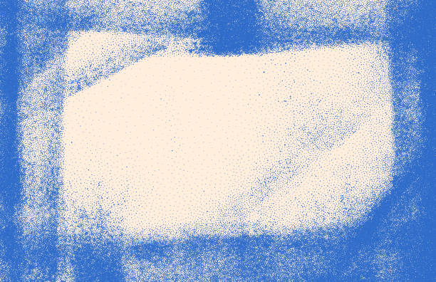ilustraciones, imágenes clip art, dibujos animados e iconos de stock de marco azul granulado con textura en spray. plantilla vintage de borde dañado en apuros dibujada a mano. - textura papel