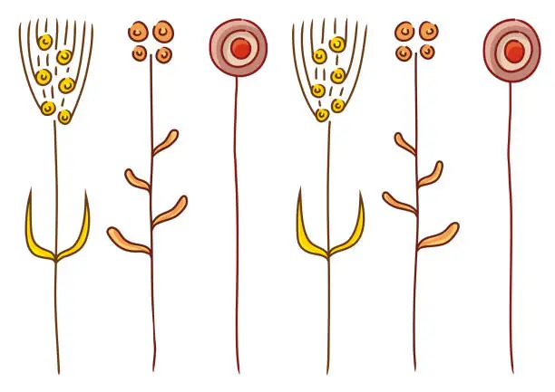 Vector illustration of Drawing of strange stylized plants, vector illustration