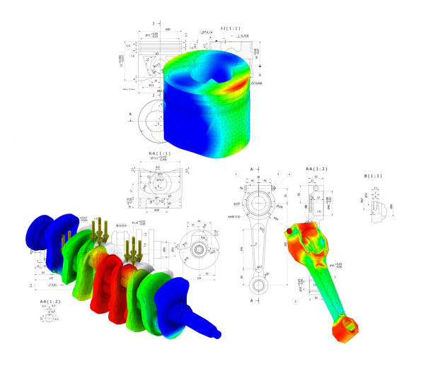 istock finite element method, FEM, and technical drawing crankshaft, testing fatigue and stress in the material 1900200987