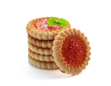 Stack  of jam filling biscuits isolated on white