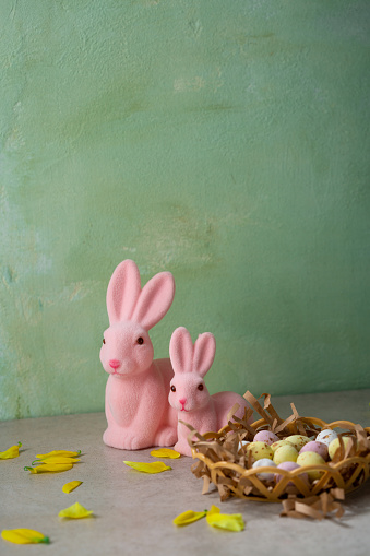 pink Ester bunny decor eggs holiday concept