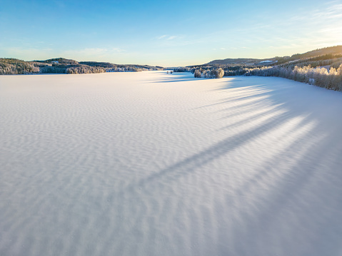 Swedish winter scene with ice, snow and parts of a lake and plants. GoranOfSweden