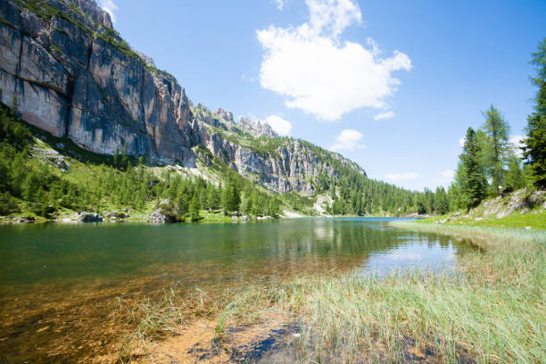 istock Federa alpine lake landscape, italian dolomites panorama 1900294433