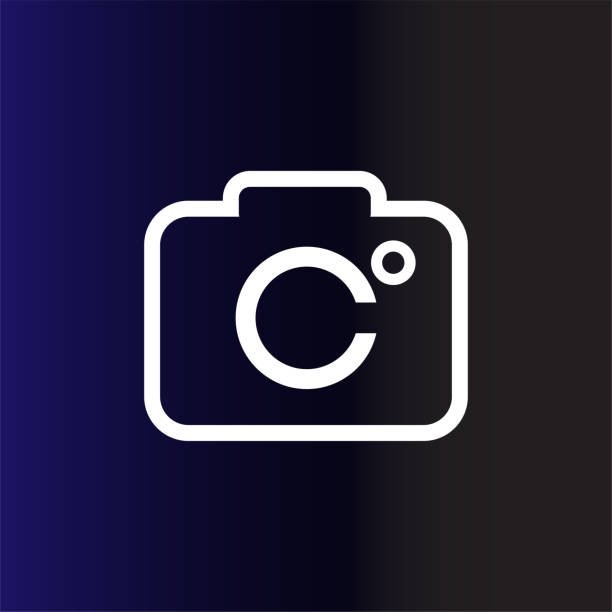 illustrazioni stock, clip art, cartoni animati e icone di tendenza di semplice grado celsius minimalista con fotocamera per vettore di progettazione di simboli fotografici - studio shot flash