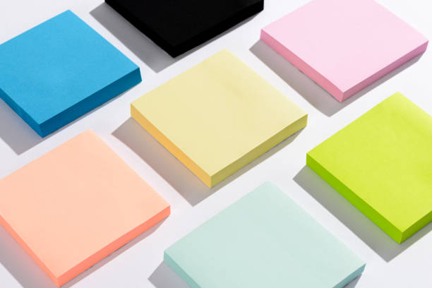 istock Several colorful page markers aligned diagonally on a white background - Flat lay 1900443416