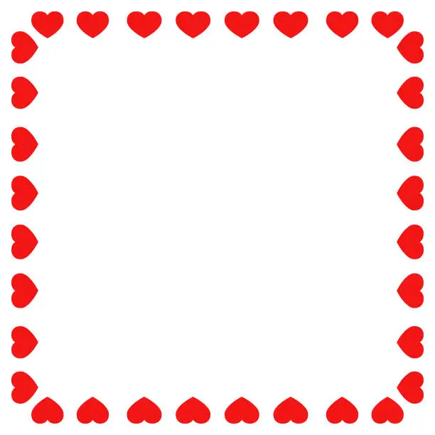Vector illustration of Frame of red hearts on white background