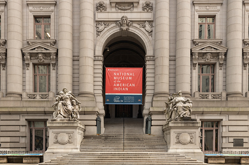 New York, NY, USA - December 11, 2023: The National Museum of the American Indian, located inside the historic Alexander Hamilton U.S. Custom House, in lower Manhattan.