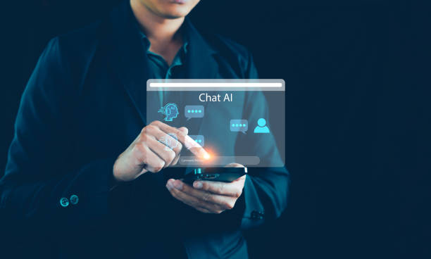 istock Chatbot Chat with AI concept, Artificial Intelligence. Businessman us technology smart robot AI, Artificial intelligence by command prompt to generate something, Futuristic technology transformation 1900601499