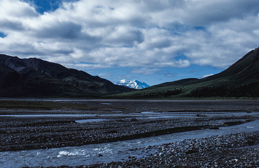 Distant view of Mount Denali with the Toklat River in the foreground.

Taken in Denali National Park, Alaska, USA