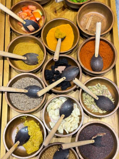 istock Kitchen counter with fresh curry spices and ingredients cooking Sri Lankan curry dishes 1900702249