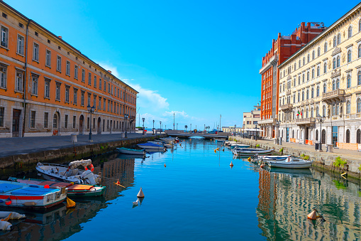 Water canal in downtown of Trieste city from Italy