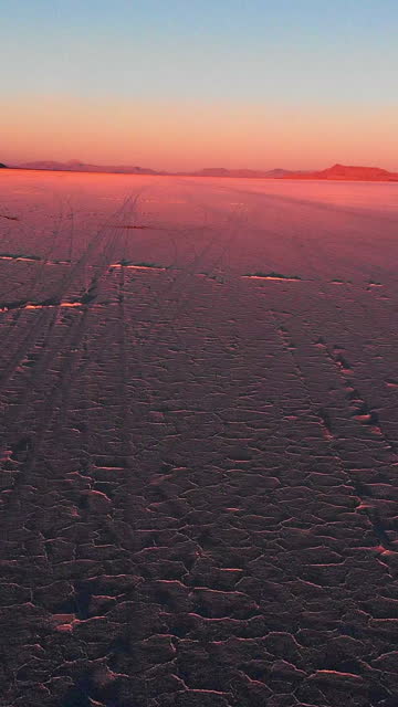 Vertical Video Bonneville Salt Flats in Northwestern Utah at Dusk with Vibrant Natural Light