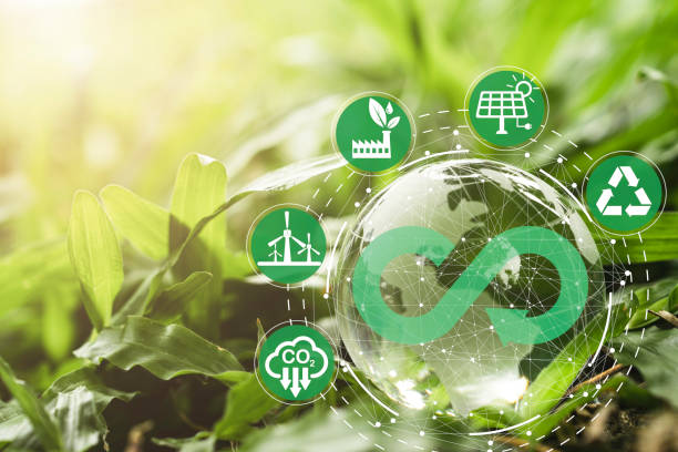 istock Crystal world on green grass with infinity symbol and environment ecology include reuse reduce recycle carbon reduction and alternative consumption energy for circular economy and sustainable concept. 1900730861