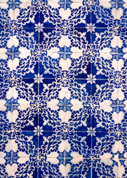 istock Portuguese traditional  tiles Azulejos, blue floral pattern 1900735020