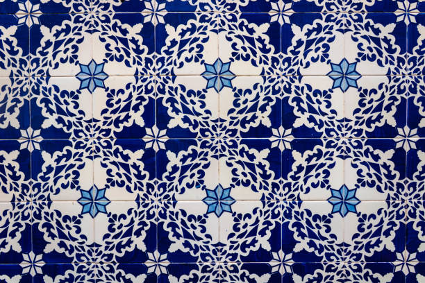 istock Portuguese traditional  tiles Azulejos, blue floral pattern 1900735562