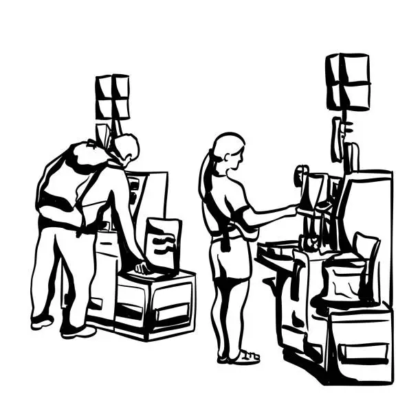 Vector illustration of Self-Checkout Times Two Ink