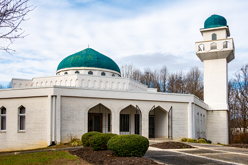Prince Frederick, Maryland USA Dec 5, 2023 The Southern Maryland Islamic Center, mosque and minaret, now closed.