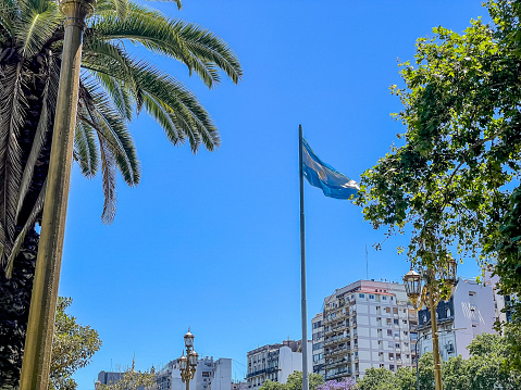 View of the beautiful Argentina Flag in the city of Buenos Aires