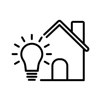 house with lightbulb, creative house, house of idea icon vector