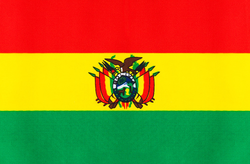 Flat Bolivia Fabric Flag Background Close Up.