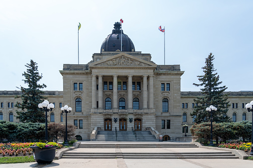 Saskatchewan Legislative Building in Regina, Saskatchewan, Canada, on July 17, 2023. The Saskatchewan Legislative Building houses the Legislative Assembly of Saskatchewan.