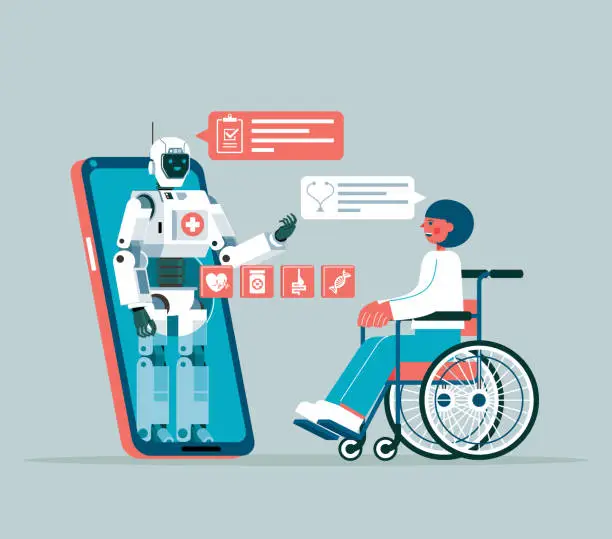 Vector illustration of Online medicine - Robot - woman