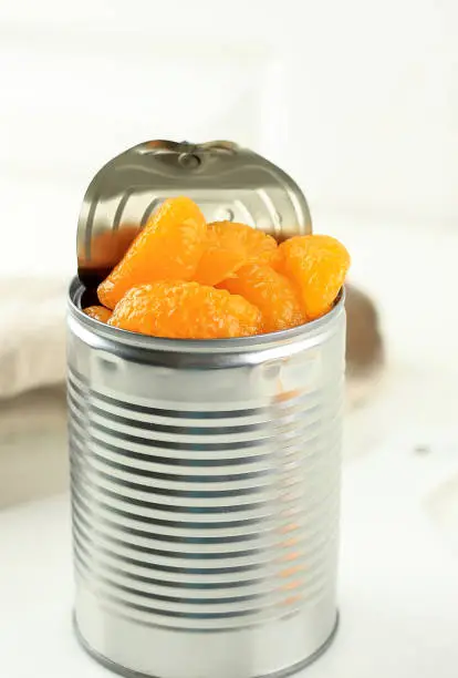 Opened Can with Sweetened Mandarin  Orange, Close Up