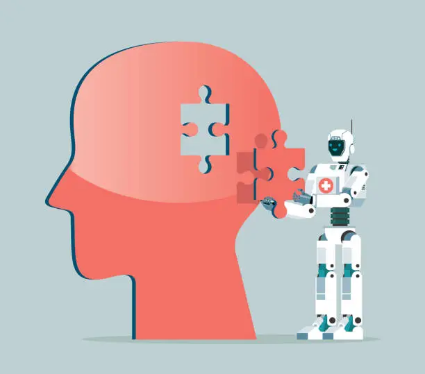 Vector illustration of Mental health care - Robot