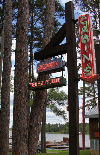 Vintage Neon Signs Near Motel and Cabins in Rural East Tx