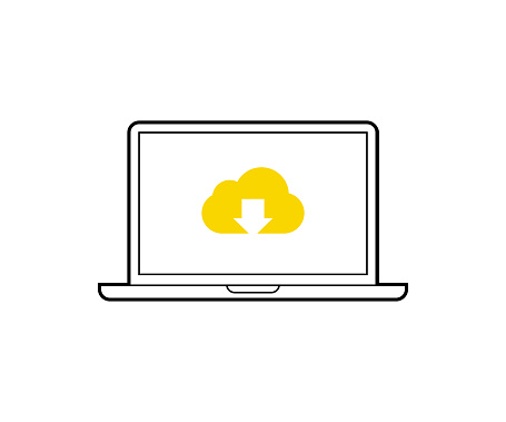 Vector illustration of a laptop computer in line icon style and cloud computing.