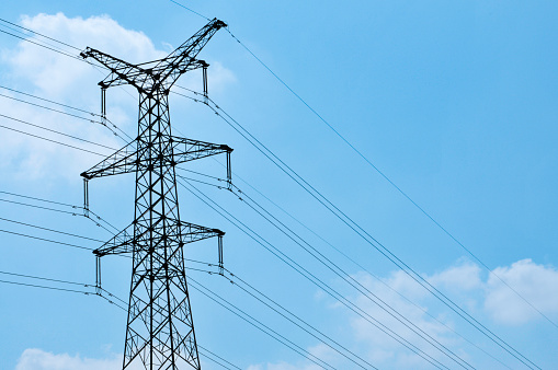 power lines of blue sky