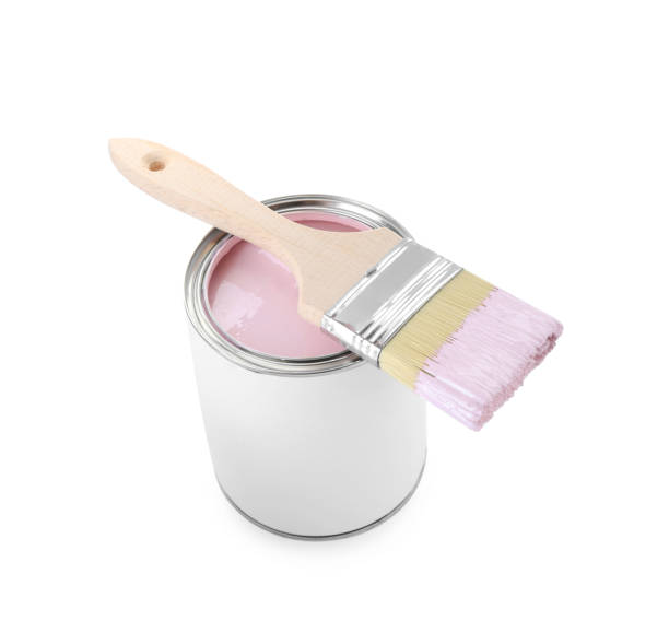 istock Can of pink paint with brush isolated on white 1901094796