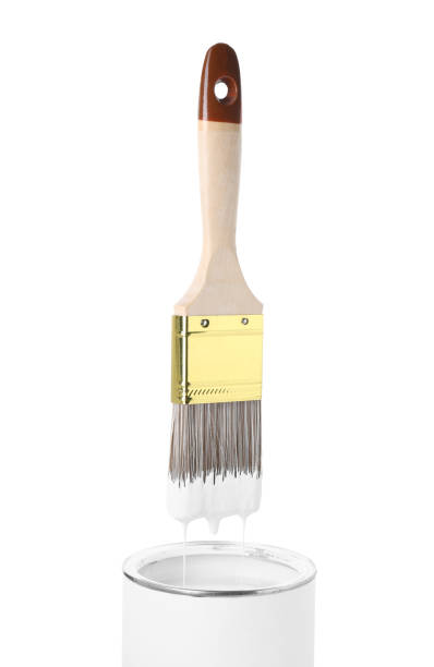 istock Brush with color paint over can isolated on white 1901094799