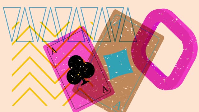 Risograph Playing Card with geometric shapes animation.