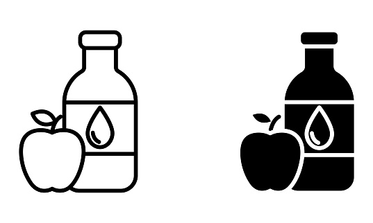 Apple fruit with bottle, illustration of apple juice icon vector