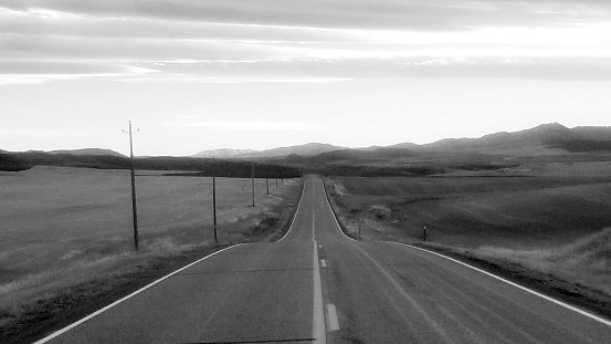 A black and white shot looking southbound towards the Rockland valley in southeast Idaho.