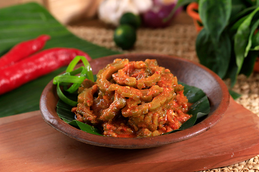 Tumis Pare or Stir-Fried Bitter Gourd, Typical Indonesian Homemade Food