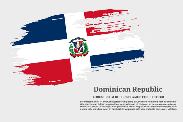 доминиканская республика флаг гранж кисть и плакат, вектор - dominican flag stock illustrations