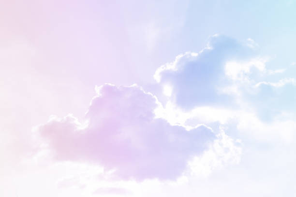 istock Pastel blue purple pink sky with fluffy cloud. Cloudscape background. 1901286020