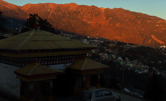 beautiful view of old townscape of tawang hill station in the morning, located on himalayan foothills in arunachal pradesh, north east india