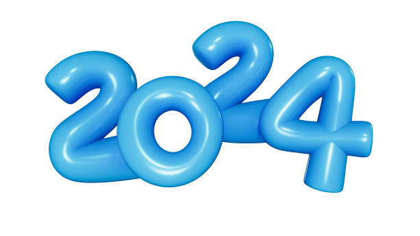 istock 2024 blue balloons., 2024 blue foil balloons isolated over clear background. 3D rendering.,Object render 3d ballon with ribbon. 1901359815