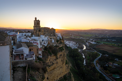 Aerial photo of San Pedro church, Arcos de la Frontera, Andalusia, Spain