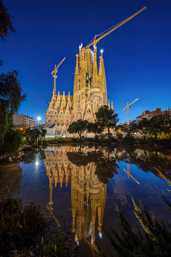 The famous Sagrada Familia in Barcelona at night