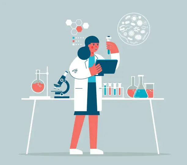 Vector illustration of Laboratory - female doctor