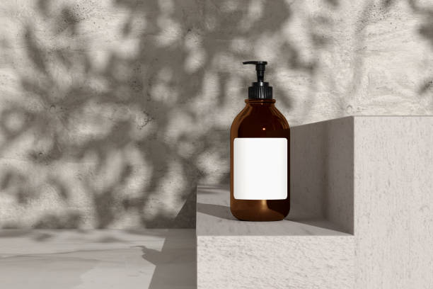 istock Amber colored liquid soap bottle with blank label on staircase. 1901489430