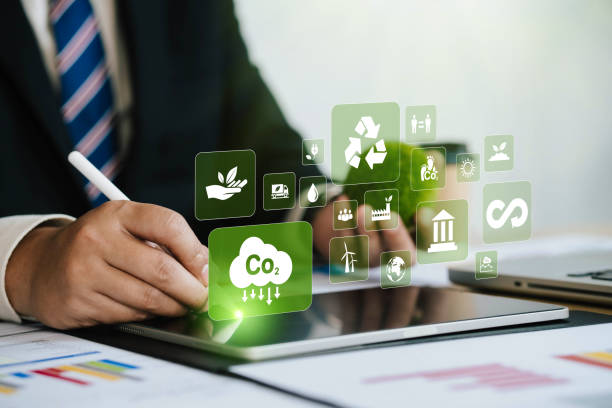 istock CO2. Concept showing the problem of carbon dioxide and CO2 emissions on the environment, global warming, sustainable development. Businessman investigates and solves world problems. Renewable energy 1901496125