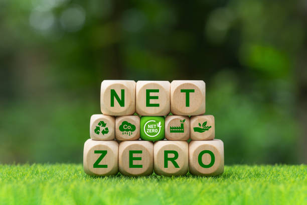istock Net zero icon and carbon neutral concept, 2050 goal, long term climate neutral strategy. Wooden block with green icon Net zero greenhouse gas emissions Climate. 1901496637