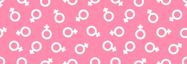 Vector illustration of Gender symbol of a woman on a pink background.